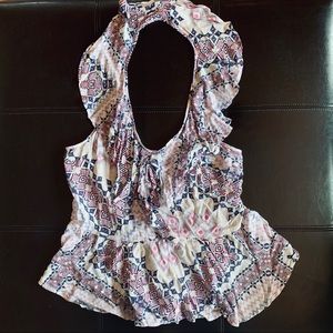 Express Ruffle Peplem Halter Tank